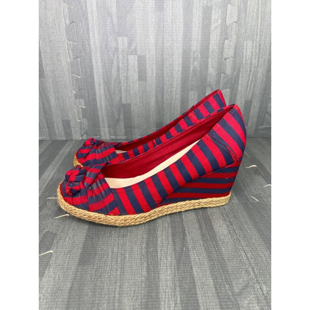 Shoe Dazzle Harmonize Striped Nautical Jute Wedges Red Blue Size 8